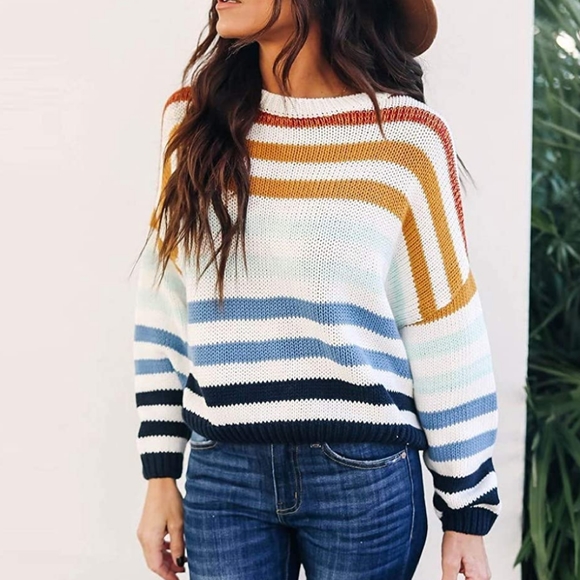 New Rainbow striped color block baggy sweater - Picture 2 of 6